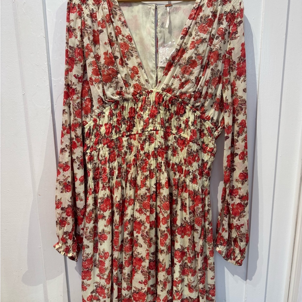 Free People Red and Cream Floral Dress